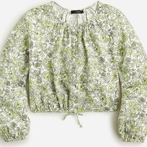J.Crew $80 Long-sleeve Linen Cropped Top in Tossed Floral Item BJ080